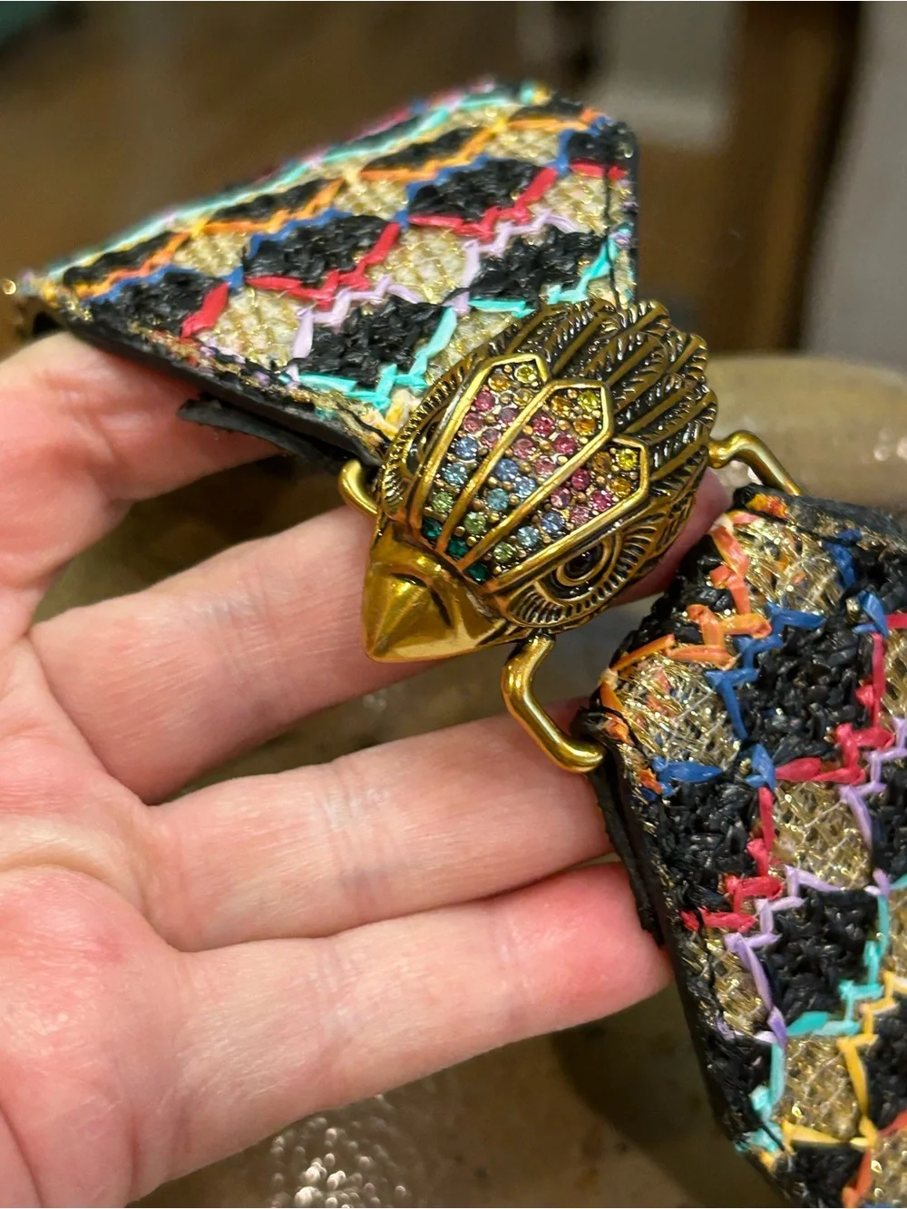 Kurt Geiger Rainbow Raffia Stretch Belt with Gold Accent